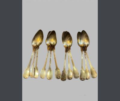 Series Of 12 Coffee Spoons In Vermeil,+XIXth century Period