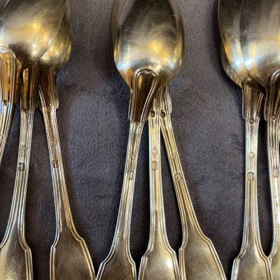Series Of 12 Coffee Spoons In Vermeil,+XIXth century Period