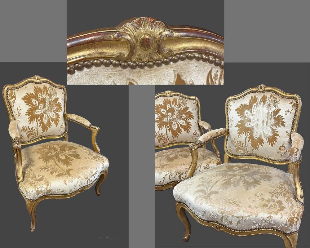 Pair Of Gilded Wooden Armchairs. Louis XV era. In The Taste Of Tilliard