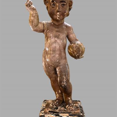 Enfant Jésus En Bois Sculpté . Epoque XVIIIè Siècle