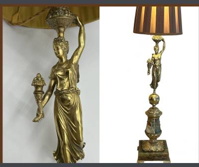 Lamp with Fame, gilded bronze late nineteenth century