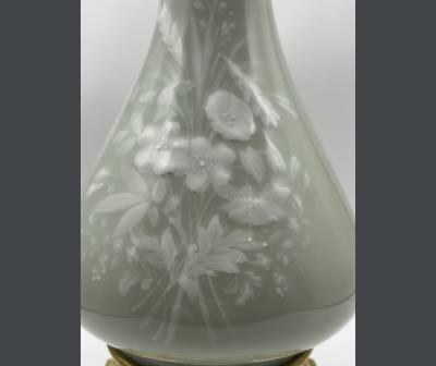 Pair of flowery Celadon lamps. XIXth