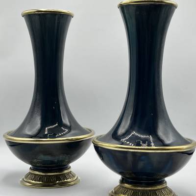 Paire De Vases En Céramique Flammée . époque XIXe