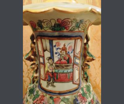 Pairs Lamps Porcelain Canton. Period XIXth Century
