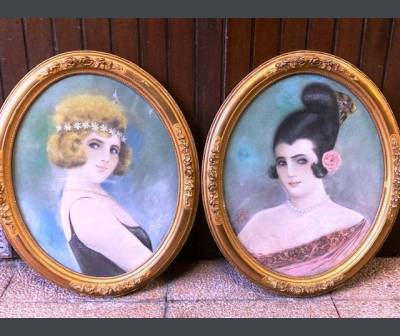 Pair of pastels, Elegant from the Roaring Twenties. Signed C.SMALL