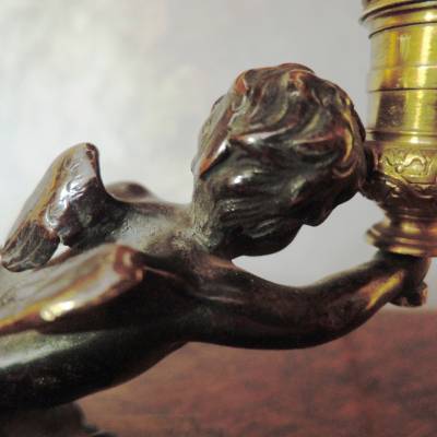 Lampe En Bronze, Amour. Epoque XIXè, style Régence.